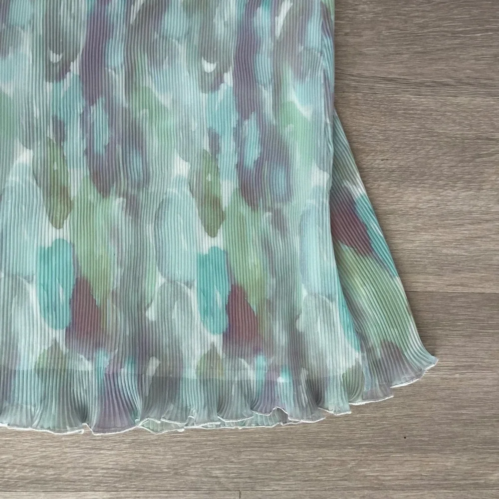 GANNI Pleated Maxi Skirt Large Mint Green Watercolor Plisse Flowy Chic Scandi